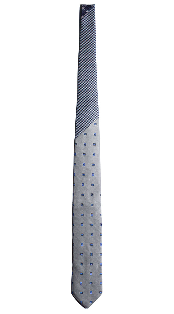 Cravatta Grigia Fantasia Bluette Nodo in Contrasto Blu Celeste Made in Italy Graffeo Cravatte Intera