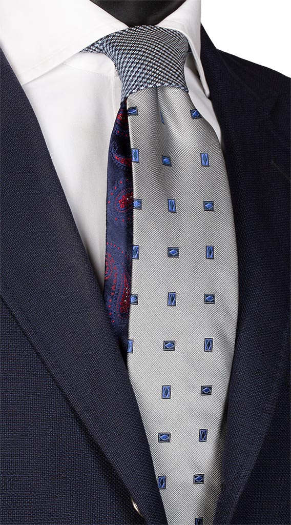 Cravatta Grigia Fantasia Bluette Nodo in Contrasto Blu Celeste Made in Italy Graffeo Cravatte