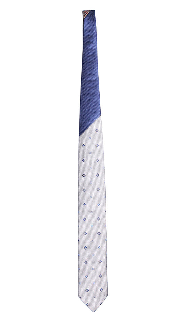 Cravatta Grigio Argento Fantasia Blu Celeste Nodo Blu Navy Righe Tono Su Tono Made in Italy Graffeo Cravatte Intera