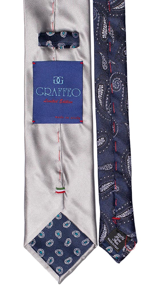 Cravatta Grigio Argento di Raso Nodo In Contrasto Nero di Raso Made in Italy Graffeo Cravatte pala