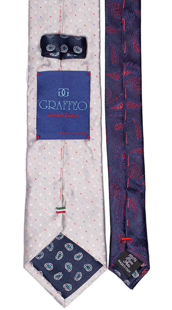 Cravatta Grigio Chiaro Fantasia Rossa Celeste Grigio Chiaro Nodo Grigio Chiaro Fantasia Floreale Made in Italy Graffeo Cravatte Pala