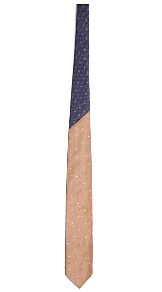 Cravatta Marrone Chiaro Celeste Bianca Nodo in Contrasto Blu Made in Italy Graffeo Cravatte Intera