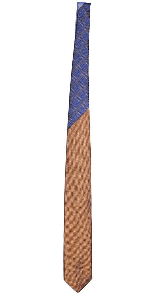 Cravatta Marrone Chiaro Nodo in Contrasto a Quadri Blu Navy Marrone Bianco Made in Italy Graffeo Cravatte Intera