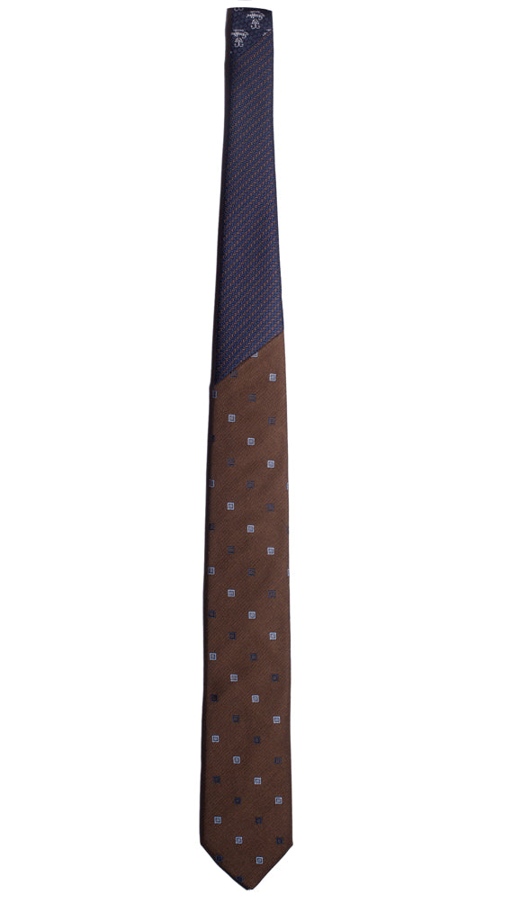 Cravatta Marrone Fantasia Blu Celeste Nodo in Contrasto Blu Marrone Made in Italy Graffeo Cravatte Intera