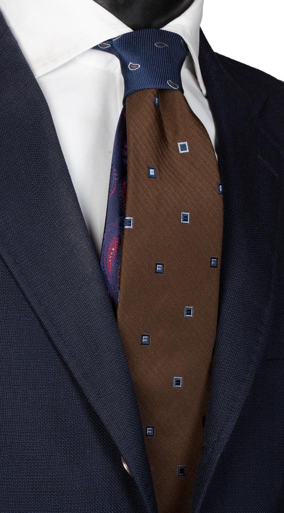 Cravatta slim Bob in seta marrone con strisce blu - Marrone - Monsieur | Café Coton Cravatta slim Bob in seta marrone con strisce blu - Marrone - Monsieur | Café Coton
