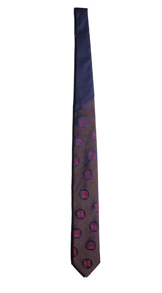 Cravatta Marrone Fantasia Ruggine Blu Nodo in Contrasto Blu Made in Italy Graffeo Cravatte Intera