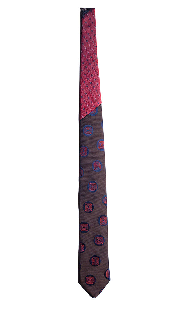 Cravatta Marrone Fantasia Ruggine Blu Nodo in Contrasto Rosso Made in italy Graffeo Cravatte Intera