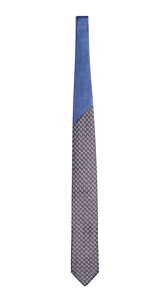 Cravatta Marrone Paisley Celeste Nodo in Contrasto Blu Avio Tinta Unita Made in Italy Graffeo Cravatte Intera