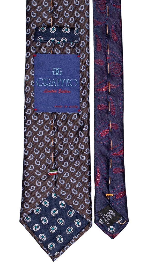 Cravatta Marrone Paisley Celeste Nodo in Contrasto Blu Avio Tinta Unita Made in Italy Graffeo Cravatte pala