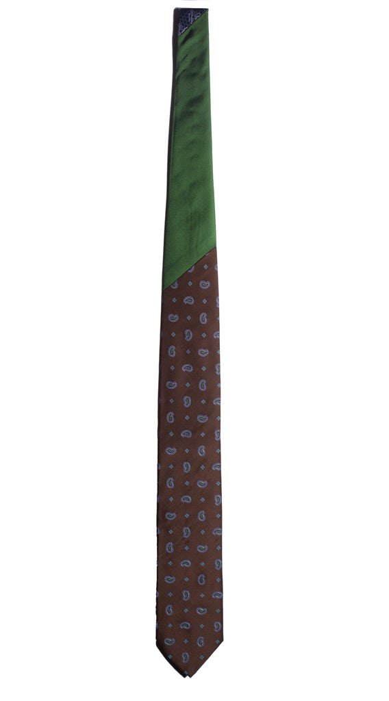 Cravatta Marrone Paisley Celeste Verde Nodo in Contrasto Verde Made in Italy Graffeo Cravatte Intera