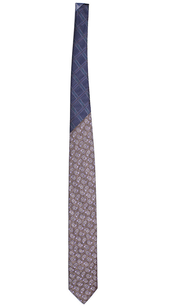 Cravatta Marrone Vintage Paisley Viola Bianco Nodo in Contrasto a Quadri Blu Made in Italy Graffeo Cravatte Intera