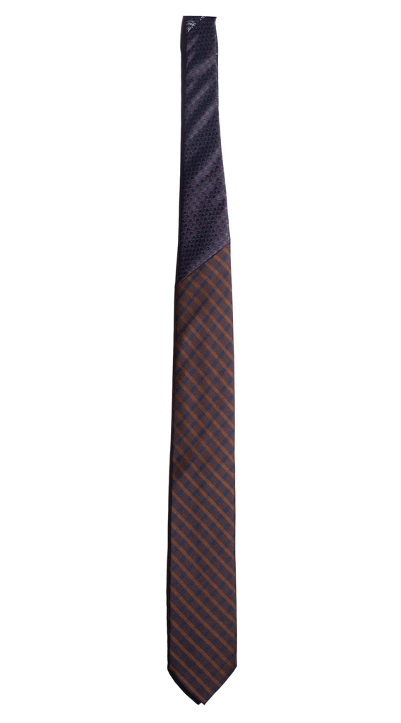 Cravatta Marrone a Quadri Blu Nodo in Contrasto Pied de Poule Blu Marrone Made in Italy Graffeo Cravatte Intera