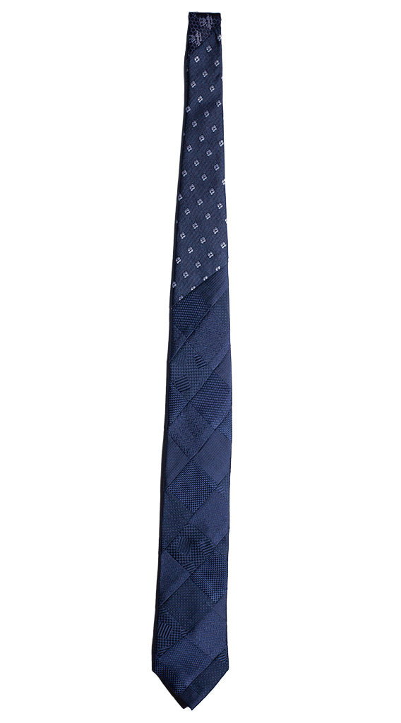 Cravatta Mosaico Blu Navy Patchwork di Seta Tono su Tono Made in Italy Graffeo Cravatte Intera