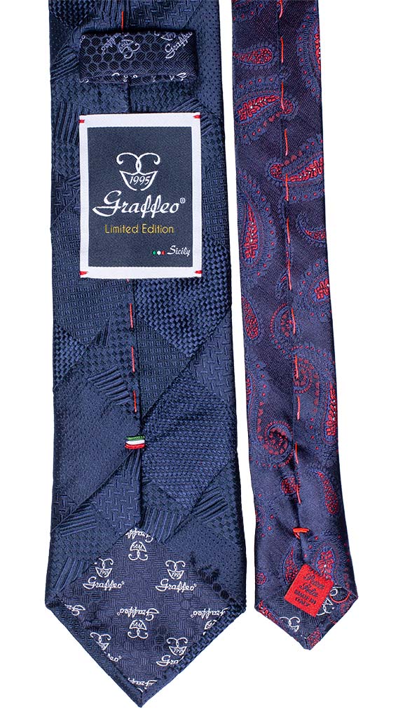 Cravatta Mosaico Blu Navy Patchwork di Seta Tono su Tono Made in Italy Graffeo Cravatte Pala