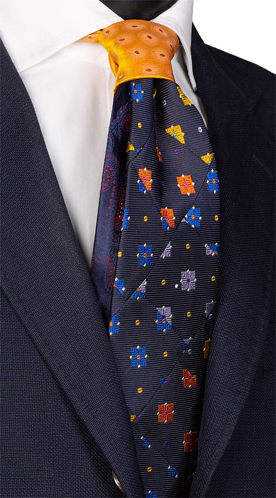Cravatta Mosaico Blu Patchwork di Seta Multicolor Made in Italy Graffeo Cravatte