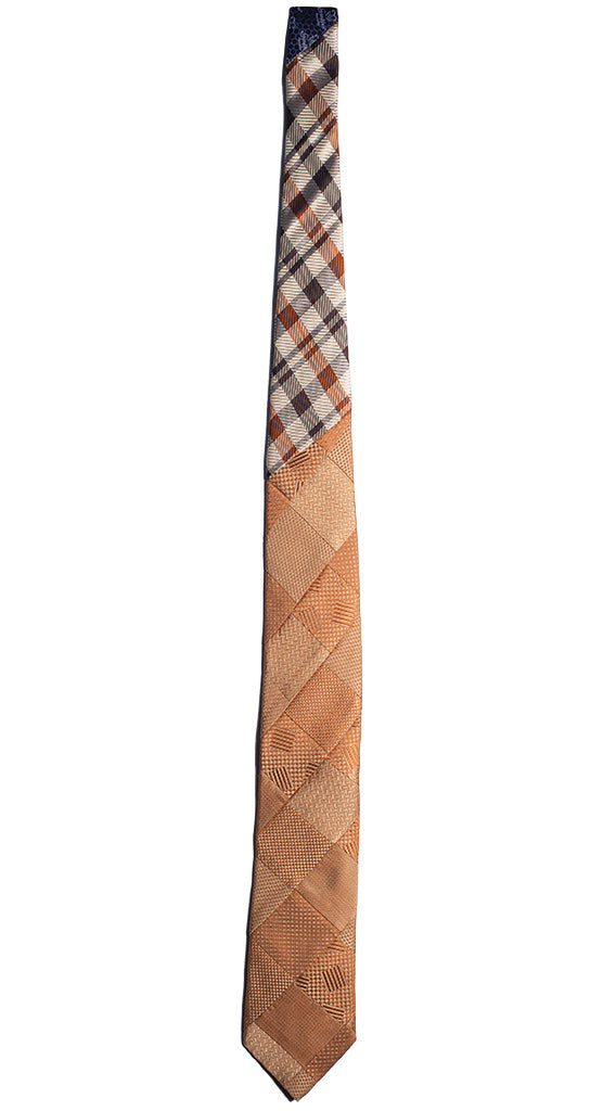 Cravatta Mosaico Color Cammello Cangiante Patchwork di Seta Tono su Tono Made in Italy Graffeo Cravatte Intera