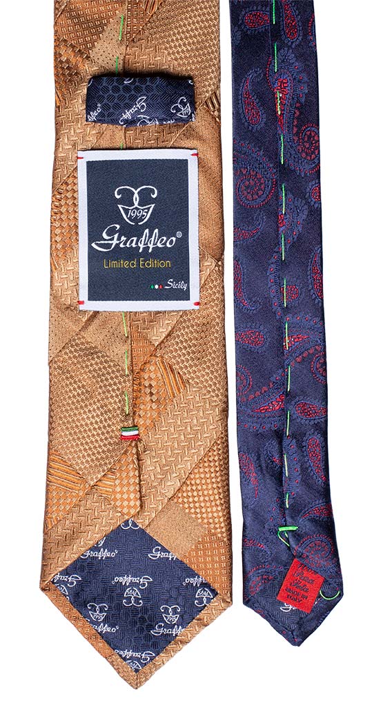 Cravatta Mosaico Color Cammello Cangiante Patchwork di Seta Tono su Tono Made in Italy Graffeo Cravatte Pala