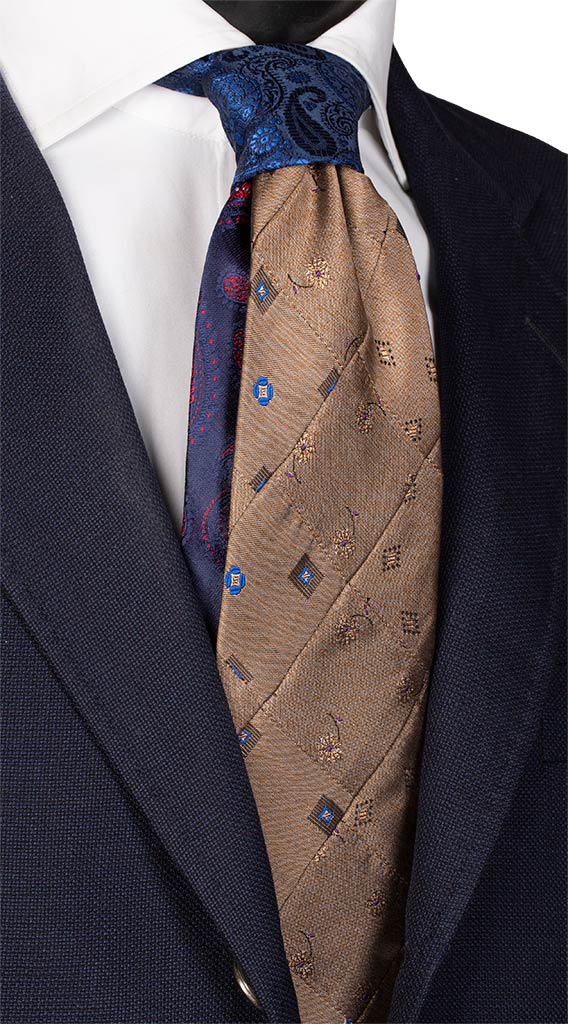 Cravatta Mosaico Patchwork di Seta Color Corda PM315