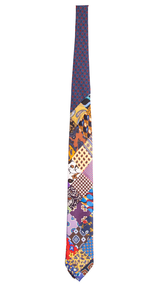 Cravatta Mosaico Patchwork Stampa di Seta Fantasia Multicolor Made in Italy Graffeo Cravatte Intera