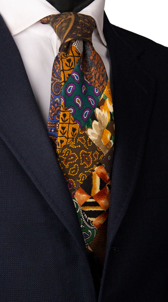 Cravatta Mosaico Patchwork Stampa di Seta Fantasia Multicolor Made in Italy Graffeo Cravatte