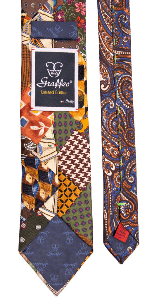 Cravatta Mosaico Patchwork Stampa di Seta Fantasia Multicolor Made in Italy Graffeo Cravatte Pala