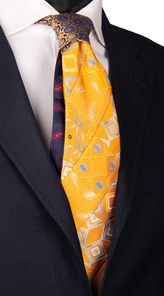 Cravatta Mosaico Patchwork di Seta Arancione Chiaro Fantasia Made in Italy Graffeo Cravatte