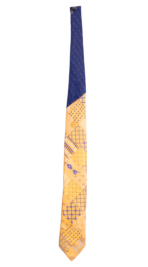 Cravatta Mosaico Patchwork di Seta Arancione Chiaro Fantasia Viola Made in Italy Graffeo Cravatte Intera