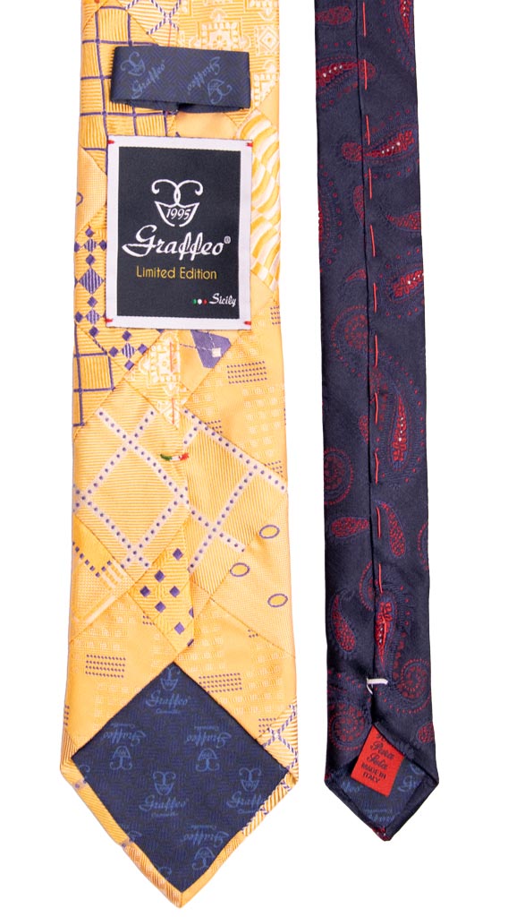 Cravatta Mosaico Patchwork di Seta Arancione Chiaro Fantasia Viola Made in Italy Graffeo Cravatte Pala