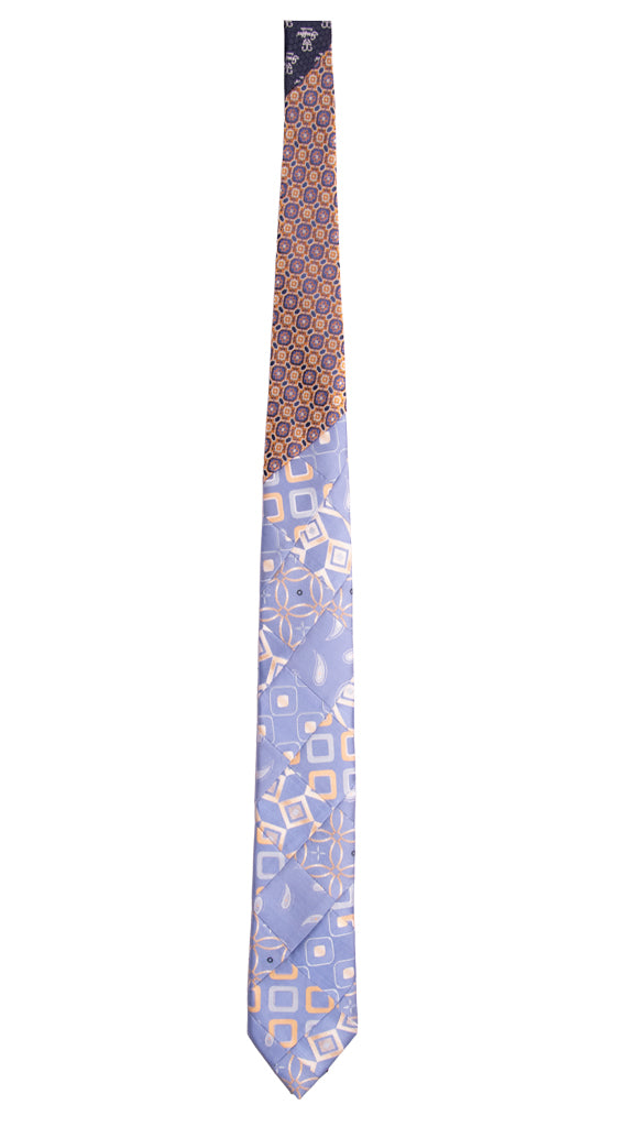 Cravatta Mosaico Patchwork di Seta Blu Avio Fantasia Made in Italy Graffeo Cravatte Intera