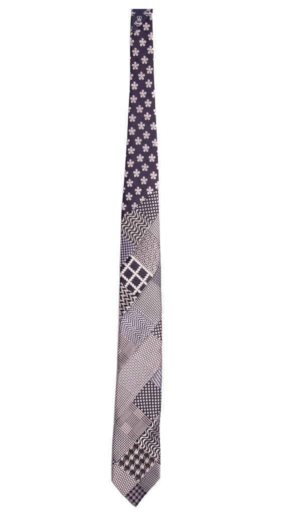 Cravatta Mosaico Patchwork di Seta Blu Grigio Argento Fantasia Made in Italy Graffeo Cravatte Intera