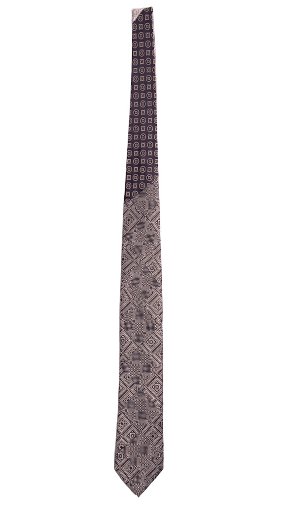 Cravatta Mosaico Patchwork di Seta Blu Grigio Argento Fantasia Made in Italy Graffeo Cravatte intera