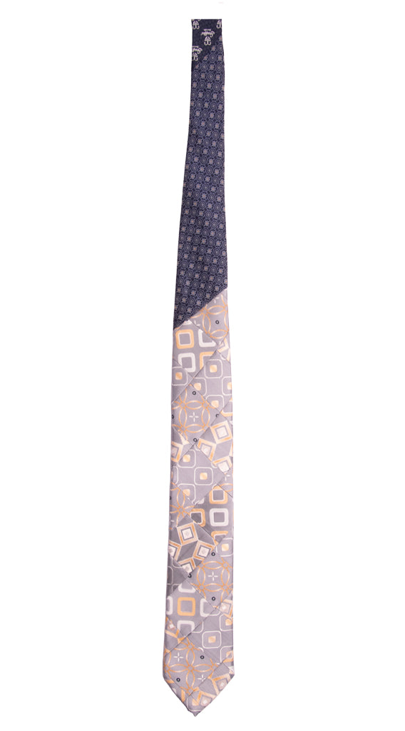Cravatta Mosaico Patchwork di Seta Grigia Fantasia Beige Blu Made in Italy Graffeo Cravatte Intera