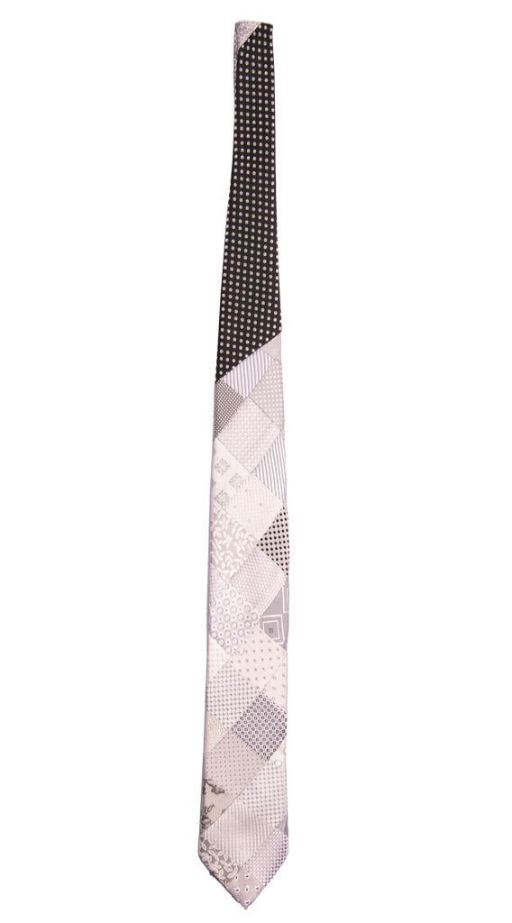 Cravatta Mosaico Patchwork di Seta Grigio Argento Nera Fantasia Made in Italy Graffeo Cravatte Intera