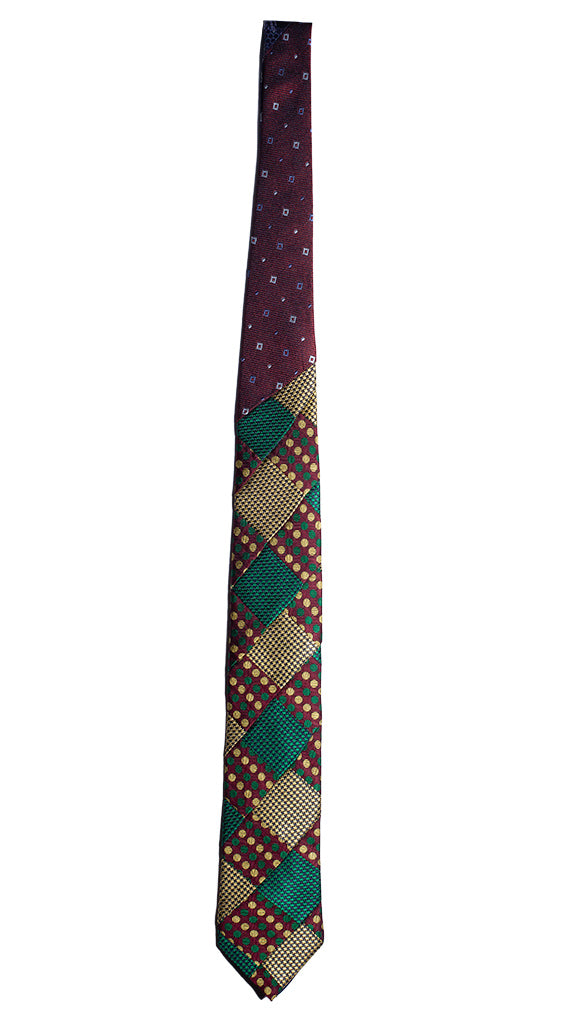 Cravatta Mosaico Patchwork di Seta Pied de Poule Pois Multicolor Made in Italy Graffeo Cravatte Intera