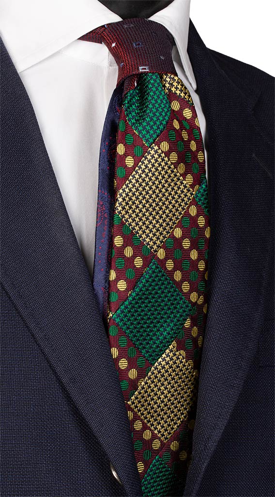 Cravatta Mosaico Patchwork di Seta Pied de Poule Pois Multicolor Made in italy Graffeo Cravatte