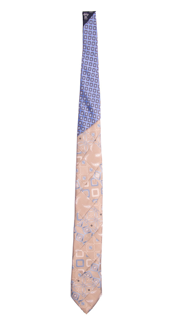 Cravatta Mosaico Patchwork di Seta Tortora Celeste Fantasia Made in Italy Graffeo Cravatte Intera