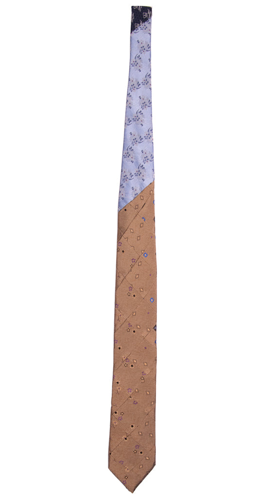 Cravatta Mosaico Patchwork di Seta Tortora Fantasia Viola Celeste Made in Italy Graffeo Cravatte Intera