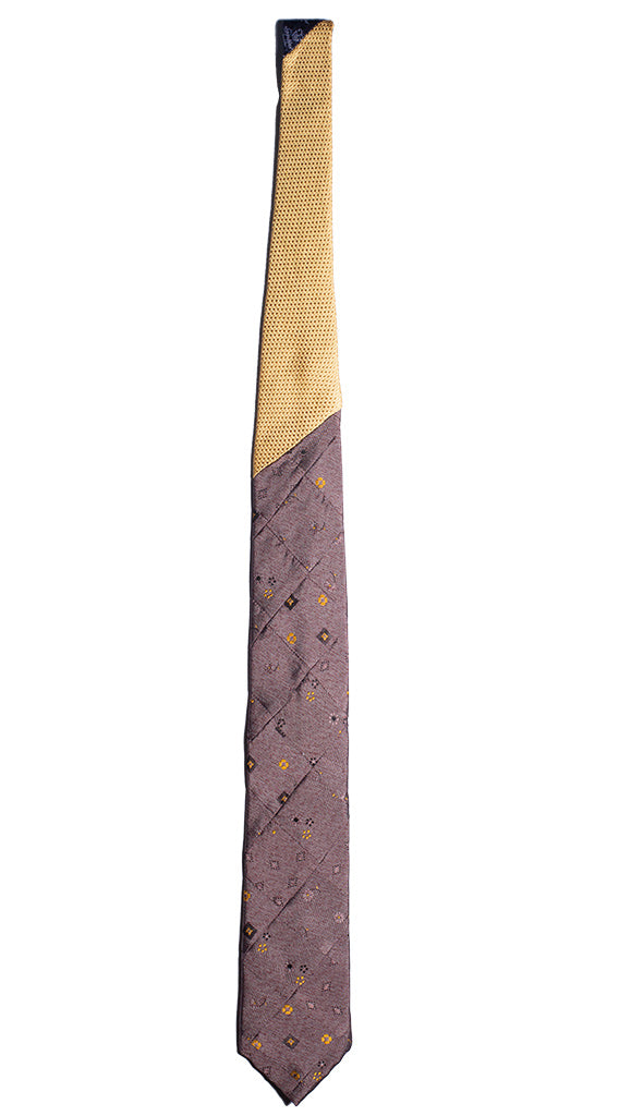 Cravatta Mosaico Rosa Antico Patchwork di Seta Giallo Made in Italy Graffeo Cravatte Intera