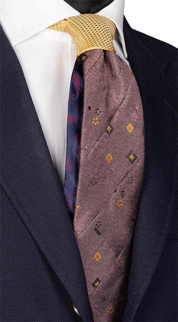 Cravatta Mosaico Rosa Antico Patchwork di Seta Giallo Made in Italy Graffeo Cravatte