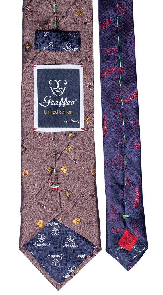 Cravatta Mosaico Rosa Antico Patchwork di Seta Giallo Made in Italy Graffeo Cravatte Pala