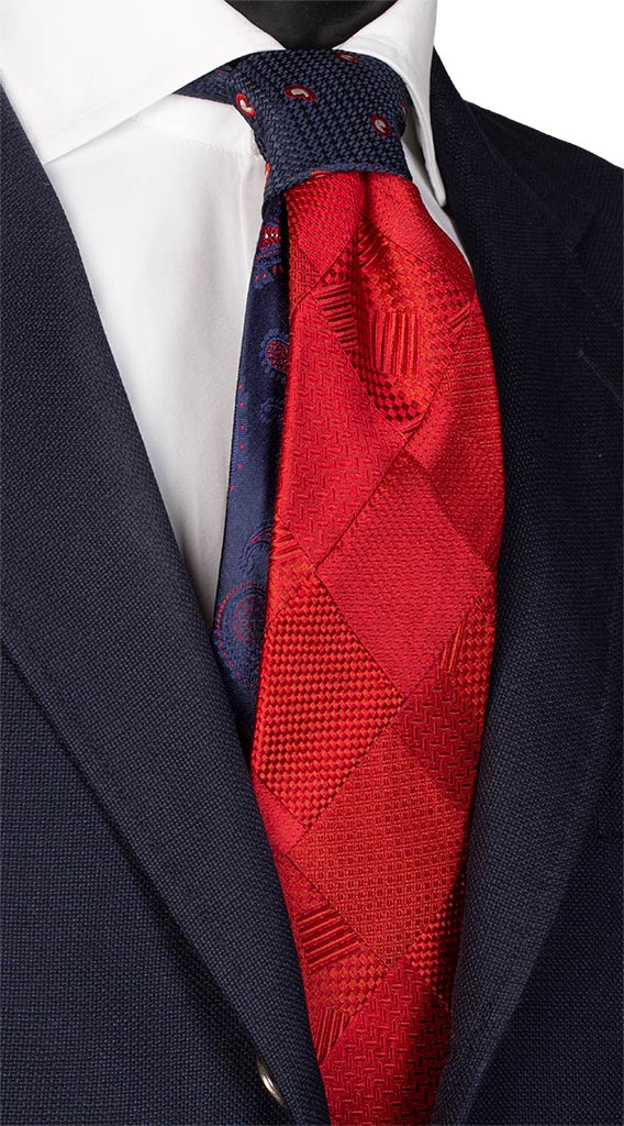 Cravatta Mosaico Rossa Patchwork di Seta Tono su Tono Made in Italy Graffeo Cravatte