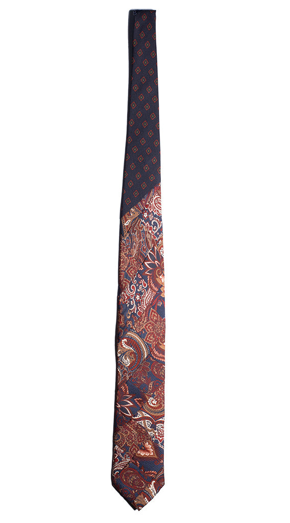 Cravatta Mosaico Stampa Avion Patchwork di Seta Marrone Made in Italy Graffeo Cravatte Intera