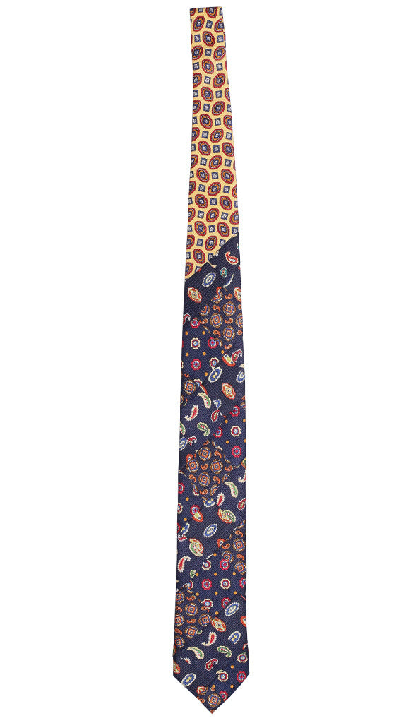 Cravatta Mosaico Stampa Blu Patchwork di Seta Multicolor Made in Italy Graffeo Cravatte Intera