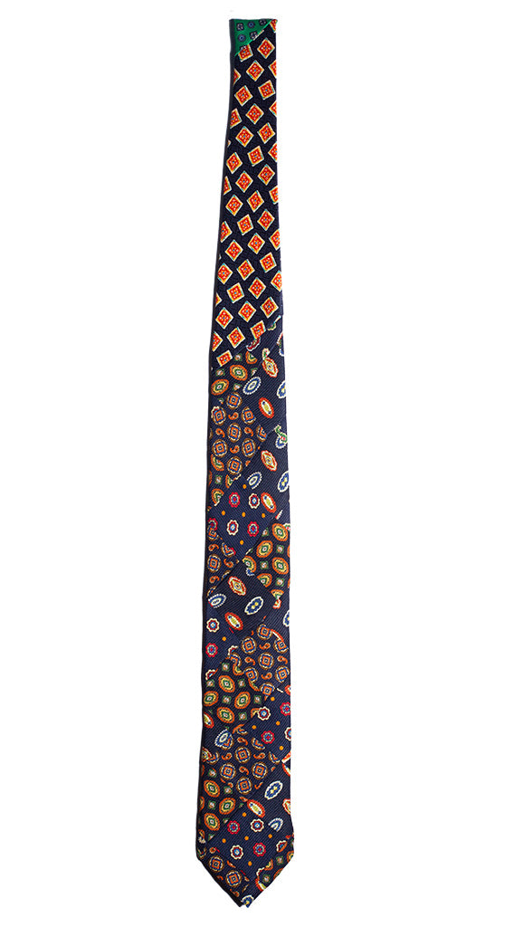 Cravatta Mosaico Stampa Blu Patchwork di Seta Multicolor Made in Italy Graffeo Cravatte Intera