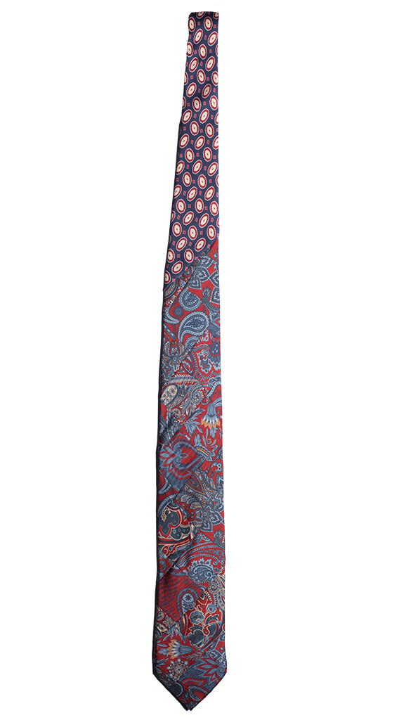 Cravatta Mosaico Stampa Bordeaux Patchwork di Seta Avion Beige Made in Italy Graffeo Cravatte Intera