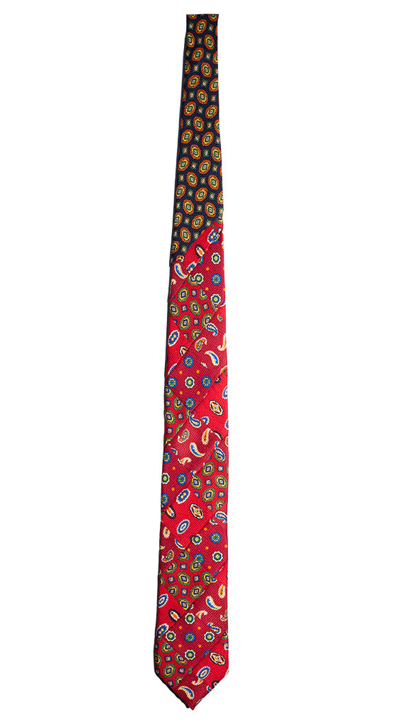 Cravatta Mosaico Stampa Rossa Patchwork di Seta Multicolor Made in Italy Graffeo Cravatte Intera