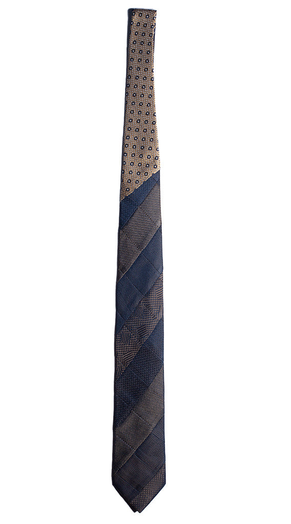 Cravatta Mosaico Verde Blu Patchwork di Seta Tono su Tono Made in Italy Graffeo Cravatte Intera