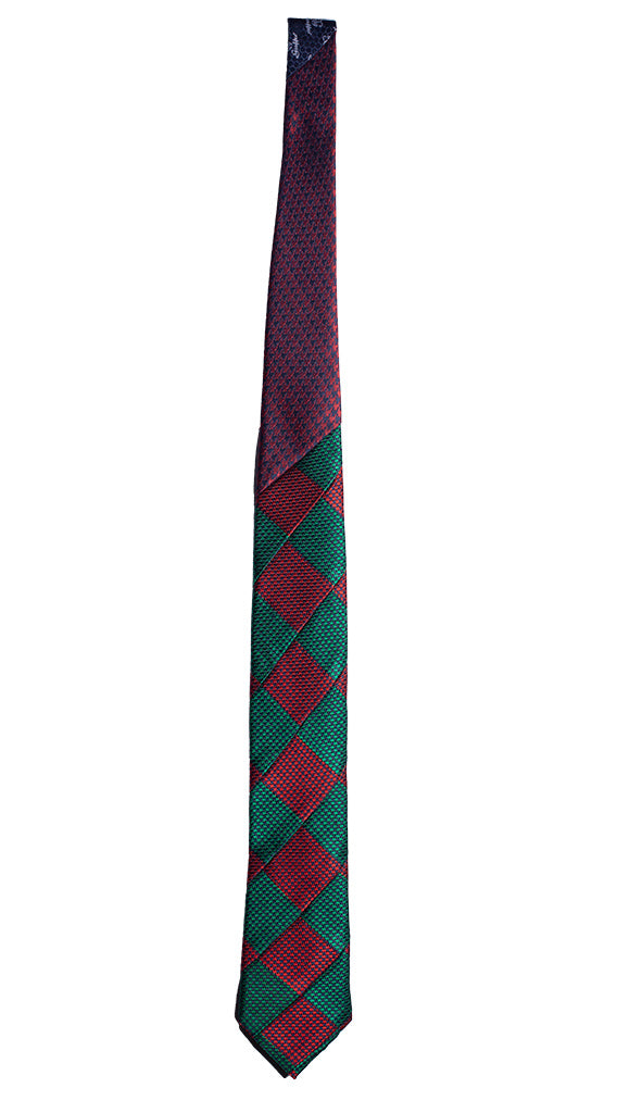 Cravatta Mosaico Verde Rossa Pied de Poule Patchwork di Seta Blu Made in Italy Graffeo Cravatte Intera