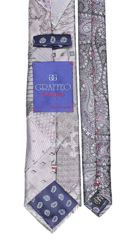 Cravatta Patchwork di Seta Grigio Argento Grigio Scuro Made in Italy Graffeo Cravatte Pala