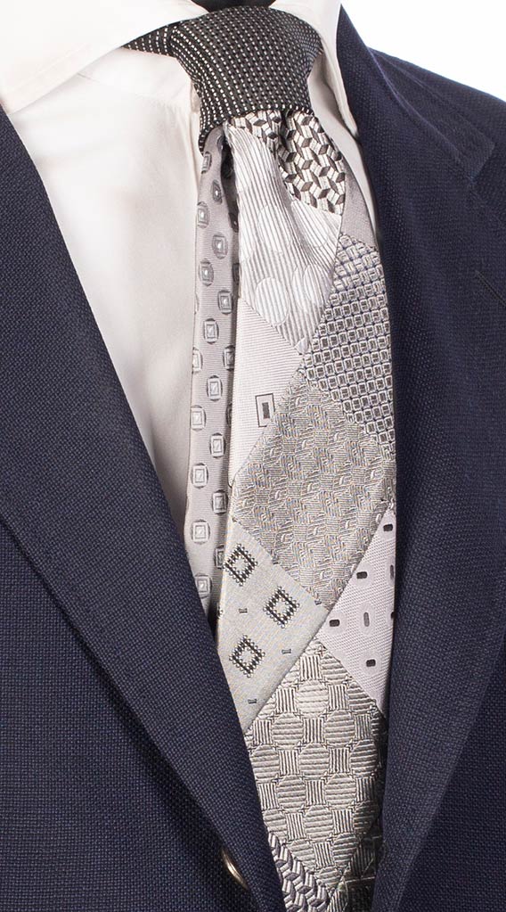 Cravatta Patchwork di Seta Grigio Argento Nero Made in Italy Graffeo Cravatte